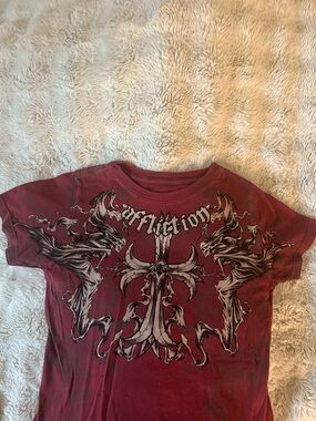 Affliction Burgundy Graphic Short Sleeve Tee